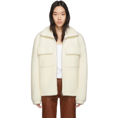 Shop Helmut Lang Off-white Wool Oversized Teddy Jacket In Ivory