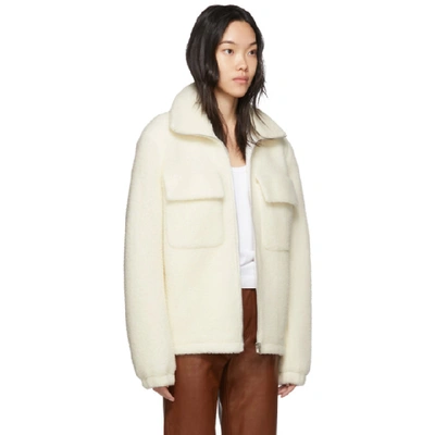 Shop Helmut Lang Off-white Wool Oversized Teddy Jacket In Ivory