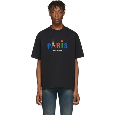 Shop Balenciaga Black Paris Love T-shirt In 1000 Black