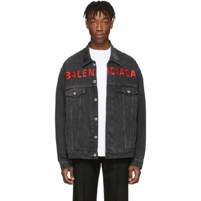 Shop Balenciaga Black Denim Chest Logo Jacket In 5802 Gvrblk