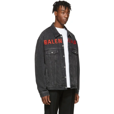 Shop Balenciaga Black Denim Chest Logo Jacket In 5802 Gvrblk
