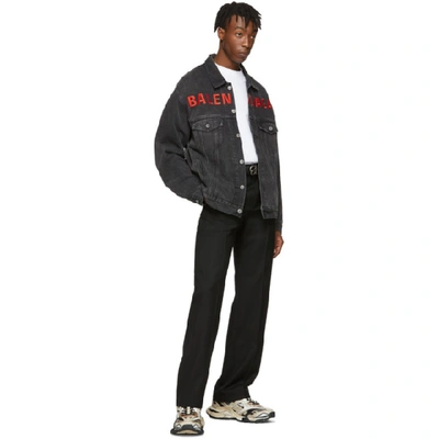 Shop Balenciaga Black Denim Chest Logo Jacket In 5802 Gvrblk