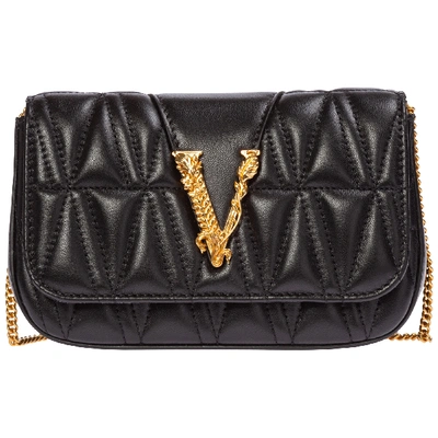 Shop Versace Women's Leather Shoulder Bag Virtus In Black