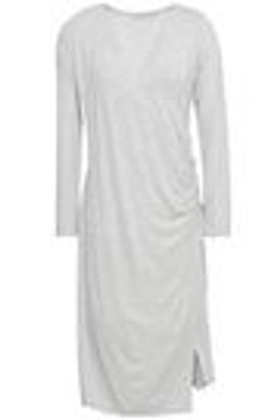 Shop Kain Wrap-effect Striped Stretch-jersey Dress In Light Gray