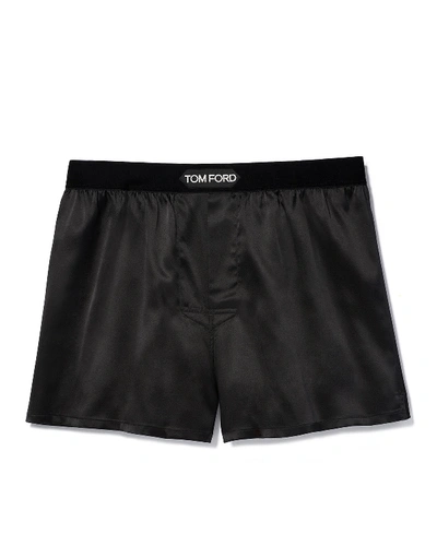 Shop Tom Ford Men's Silk Jacquard Logo Boxers In Black