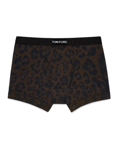 Shop Tom Ford Men's Cotton Leopard-print Boxer Briefs In Dark Brown