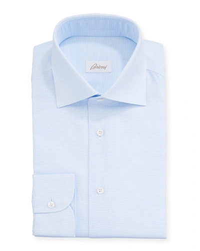 Shop Brioni Men's Textured Solid Dress Shirt In Blue/white