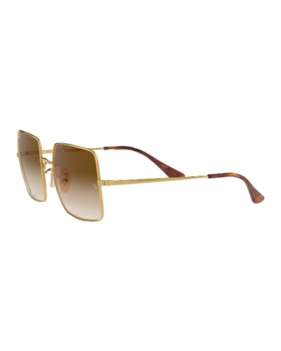 Shop Ray Ban Metal Square Sunglasses In Gold