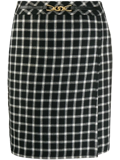 Pre-owned Celine 1980  Check Skirt In Black