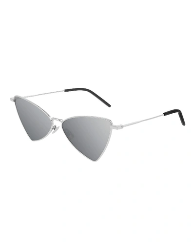 Shop Saint Laurent Mirrored Metal Cat-eye Sunglasses In Silver