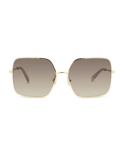 Shop Celine Square Gradient Metal Sunglasses In Brown