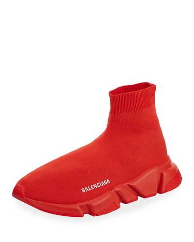 Shop Balenciaga Men's Logo Speed Sneakers With Tonal Rubber Sole In Red