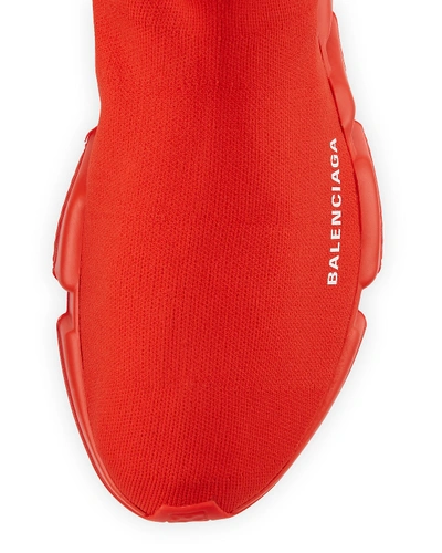 Shop Balenciaga Men's Logo Speed Sneakers With Tonal Rubber Sole In Red