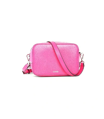 Shop Ganni Textured Leather Bag In Shocking Pink