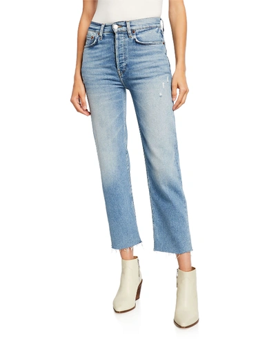 Shop Re/done High-rise Stovepipe Jeans With Raw-edge Hem In Light Stone