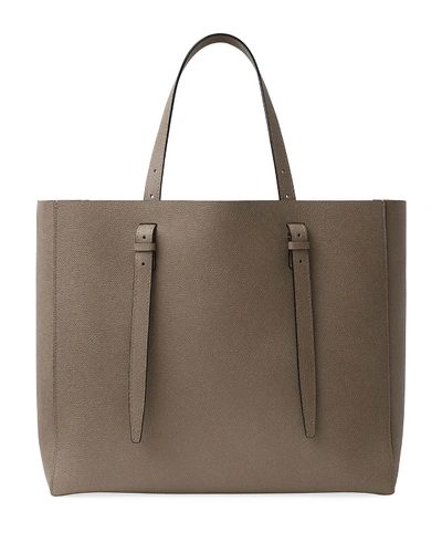 Shop Valextra Soft Leather Tote Bag In Dark Gray