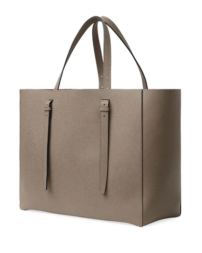 Shop Valextra Soft Leather Tote Bag In Dark Gray