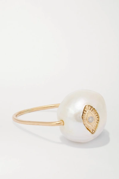 Shop Pascale Monvoisin Charlie 9-karat Gold, Pearl And Diamond Ring