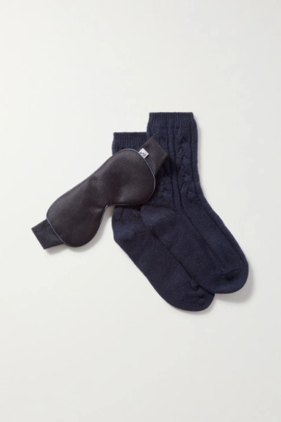 Shop Johnstons Of Elgin Cashmere Socks And Eye Mask Set In Navy