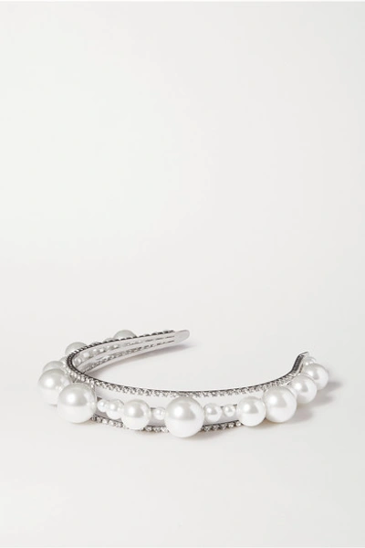 Shop Givenchy Ariana Faux Pearl, Swarovski Crystal And Silver-tone Headband In White