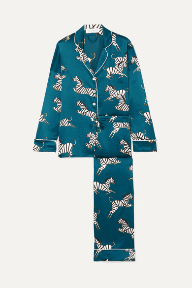 Olivia Von Halle Lila Printed Silk-satin Pajama Set In Azure | ModeSens