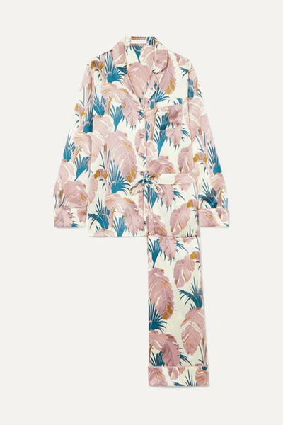 Shop Olivia Von Halle Lila Crystal-embellished Printed Silk-satin Pajama Set In Lilac