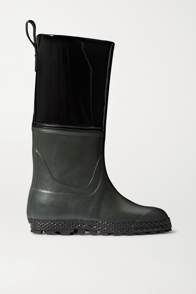 black patent leather rain boots