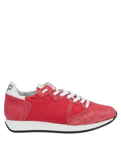 Shop Philippe Model Woman Sneakers Red Size 5 Soft Leather, Textile Fibers