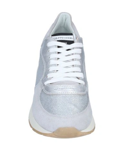 Shop Philippe Model Woman Sneakers Silver Size 7 Soft Leather, Textile Fibers