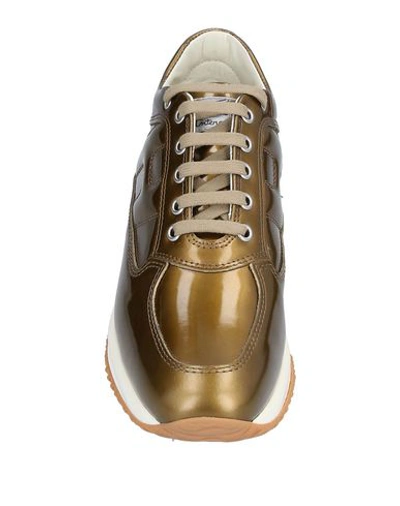 Shop Hogan Woman Sneakers Bronze Size 8 Soft Leather In Yellow