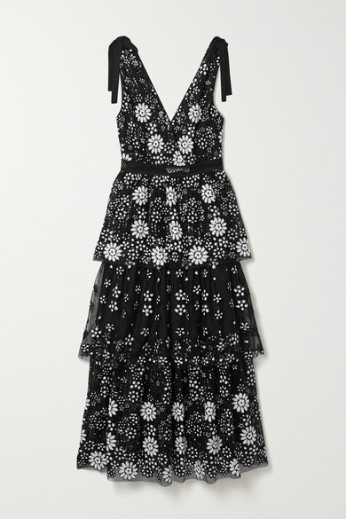 self portrait tiered sequin midi dress