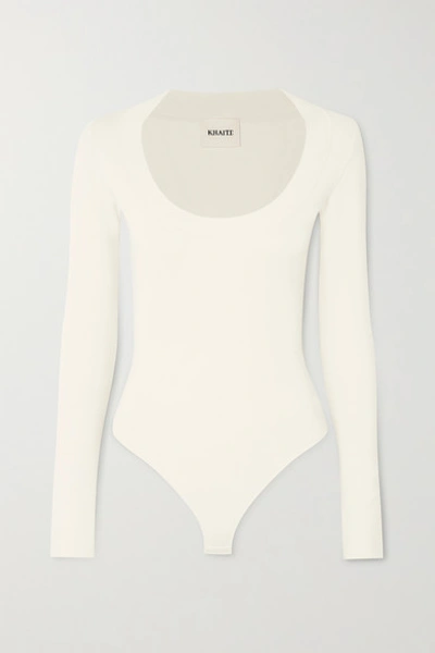 Shop Khaite Kerry Ribbed-knit Bodysuit In White