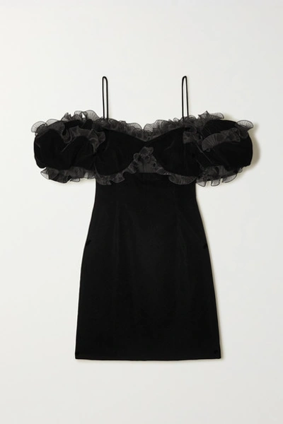Shop Givenchy Cutout Ruffled Plissé Organza-trimmed Velvet Mini Dress In Black