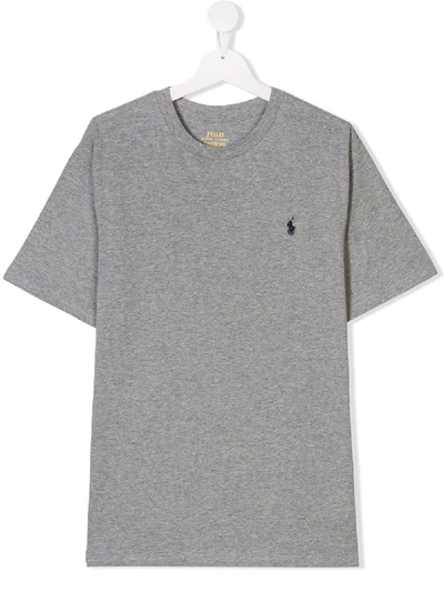 Shop Ralph Lauren Teen Embroidered Logo T-shirt In Grey