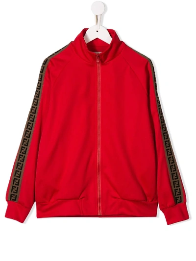 Shop Fendi Logo Zipped Sweatshirt In Red