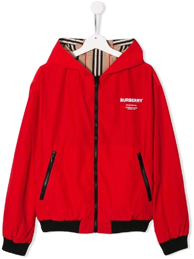 Shop Burberry Reversible Hooded Bomber Jacket In Red