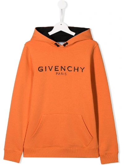Shop Givenchy Teen Logo Print Hoodie In Orange