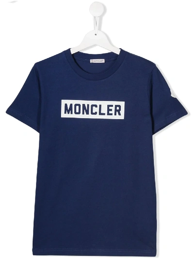Shop Moncler Teen Logo T-shirt In Blue