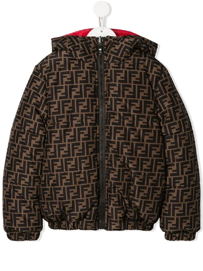 Fendi Kids' Ff Logo Reversible Puffer Jacket In Brown | ModeSens