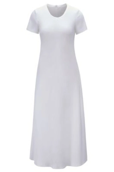 Shop Hugo Boss - Midi Length Dress In Lustrous Italian Fabric - White