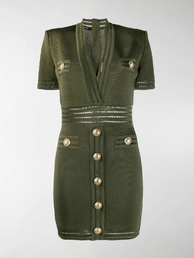 Shop Balmain Button-embellished Dress In Green