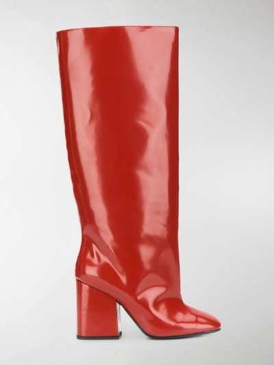 Shop Marni Wide Leg Patent 80mm Boot In Red