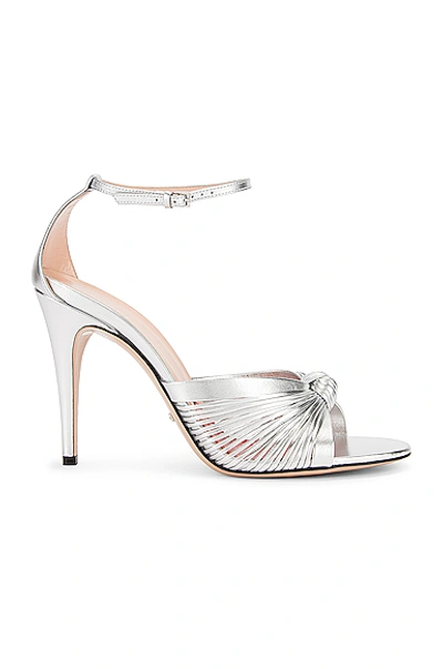 Shop Gucci Metallic Leather Sandals In Silver