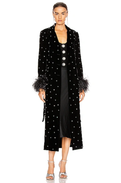 Shop Miu Miu Velvet Embroidered Long Jacket In Black