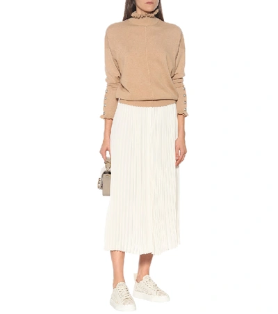 Chloé Lauren Scalloped Leather-trimmed Lace High-top Sneakers In Beige