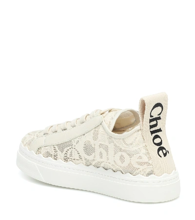 Chloé Lauren Scalloped Leather-trimmed Lace High-top Sneakers In Beige