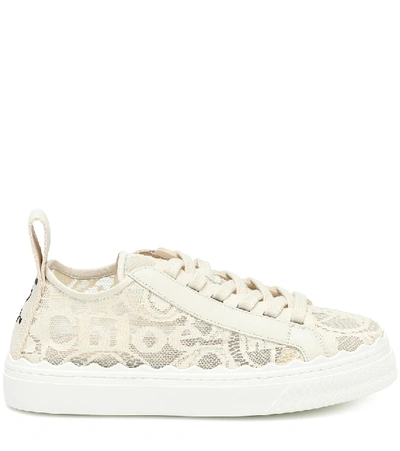 Chloé Lauren Scalloped Leather-trimmed Lace High-top Sneakers In Beige