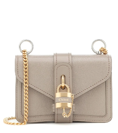 Shop Chloé Aby Chain Mini Leather Shoulder Bag In Grey