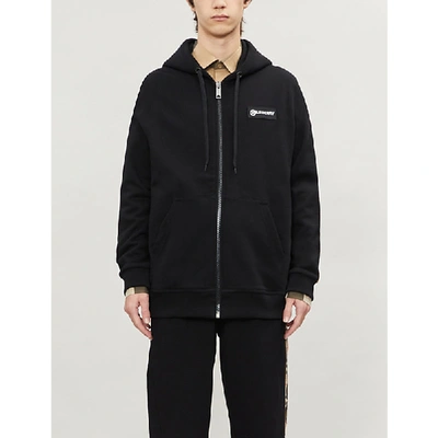 Shop Burberry Asherby Logo-patch Cotton-jersey Hoody In Black