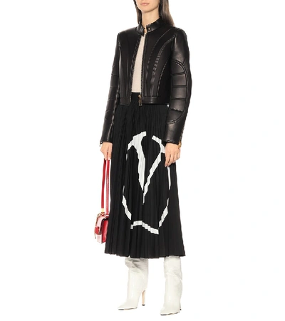 Shop Valentino Vlogo Pleated Jersey Midi Skirt In Black